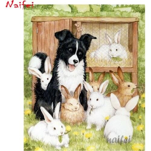 Full Square/Round Diamond Painting Vintage Farm Animals Border Collie Dog rabbit Diamond embroidery DIY Diamond Mosaic crafts