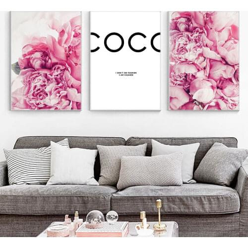 Coco Quote Poster Flowers Wall Art Canvas Print Pink Fashion Floral Painting Picture Posters And Prints Living Room Decoration