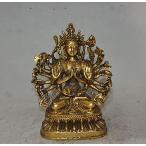 Elaborate Chinese Tibet Buddhism Brass Gilt 1000 arms tata Kwan-Yin Guan Yin buddha statue