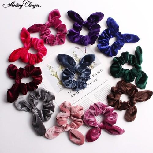 30 Colors Flower Elastic Rubber Band Ponytail Holder Velvet Hair Ring Cute Rabbit Ears Hair Rope Scrunchies Hair Accessories New