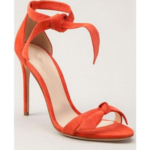 Hot selling solid color ankle tie high heel sandals fashion bowknot embellished cross strap ankle lace-up stiletto heel sandals