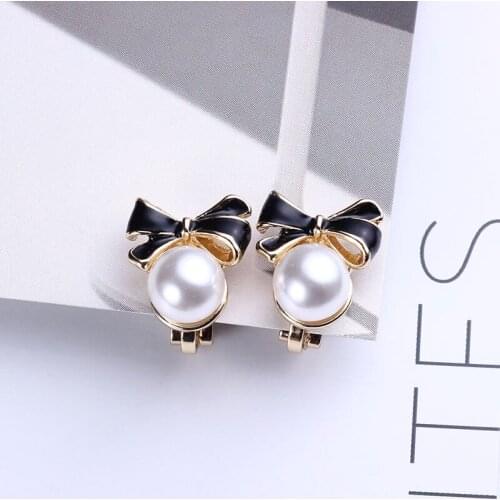 Clip On Pearl Earrings For Kids Bow Clip Pearl Earings Simple Tie Knot Fashion Ribbon Studs No Piereced Pink Black White Jewelry