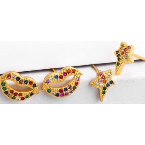 Star Lips multicolor Brass micro pave cz zircon cubic zirconia drop Hoop Earrings studs copper gold plated crystal ugh4d