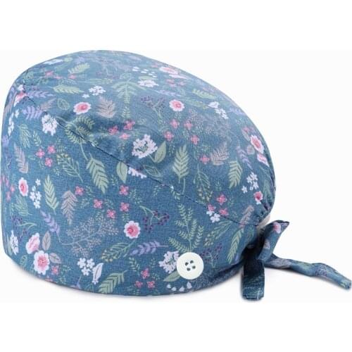Cotton Floral Print Scrub Hat Nurse Cap For Men Women Adjustable Beauty Salon Hat Head Cover Gorro Enfermera Quirofano Caps