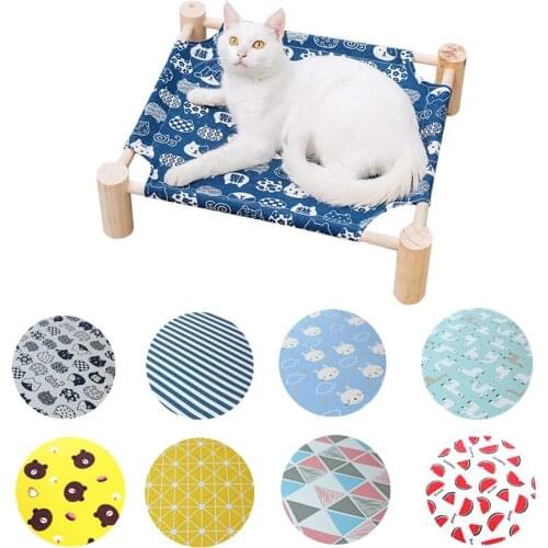 Cozy Elevated Cat Bed Removable Wood Canvas Cat House for Small Rabbit Cats Dogs Bed House Supplies