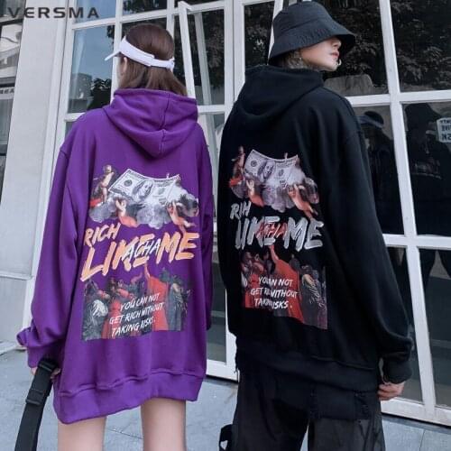 VERSMA Japanese Streetwear Vintage Graffiti Print Sweatshirt Men Women Kpop Clothing BF Gothic Oversized Hoodie Men Dropshipping