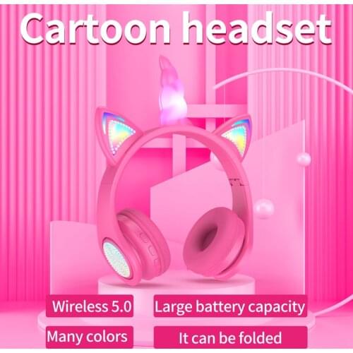 Flash Light Cute Unicorn Bluetooth Wireless Headphone with Mic Can Control LED Kid Girl Stereo Music Helmet Phone Headset Gift