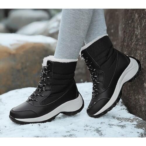 Large size Women Boots High Quality Leather Suede Winter Boots Shoes Woman Keep Warm Waterproof Snow Boots Lace-up waterproof