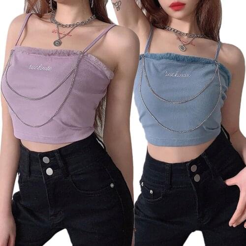 Ladies Fashion Simple Letter Printing Metal Chain Vest 2 Colors Small Fresh And Comfortable Purple