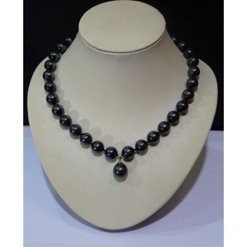 Woman necklace 12mm black colors Natural South Sea Shell Pearl AAA Round Bead pendant Necklaces 18'' 45cm