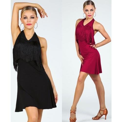 2020 New Latin Dance Practice Dress For Womens Sexy Lacing Backless Tassel Dresses Ballroom Dance Performance Clothes DL6040