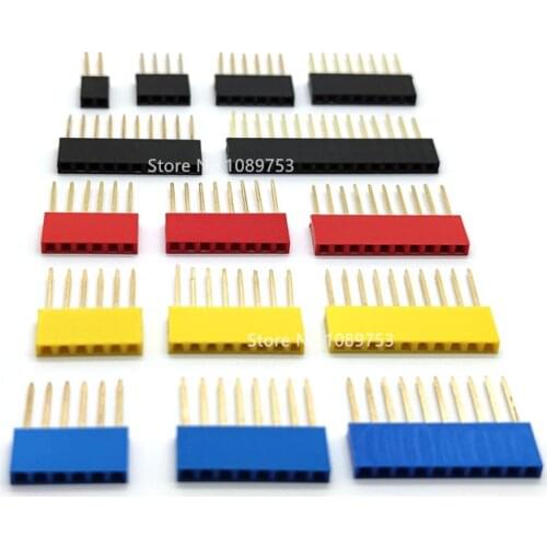10PCS 2.54mm Stackable Long Legs Female Header 2/3/4/5/6/8/10/15P Single Row Connector Multicolor Socket for Arduino PCB