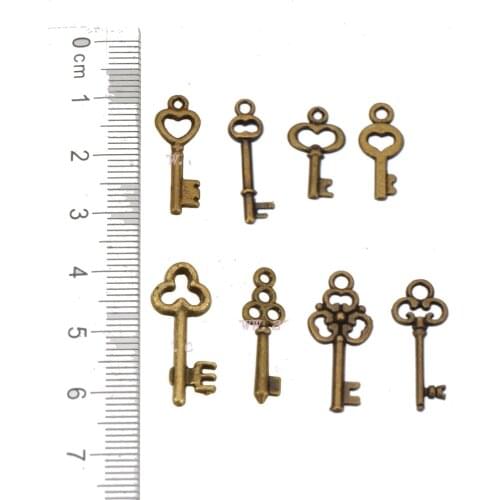 100pcs/Lot Fine Findings Charm DIY Bracelets Crafts Ornaments Dangles Antique Bronze Keys Small Mixed Metal Jewelry Accessories