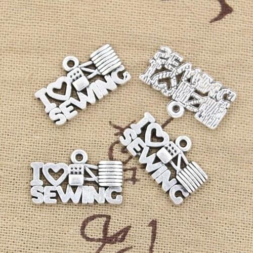 15pcs Charms I Love Sewing 20x12mm Antique Making Pendant fit,Vintage Tibetan Bronze Silver color,DIY Handmade Jewelry
