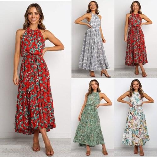 2021 Summer Womens Dress Sexy Fashion Slim Womens Dress Floral Dress Printed Skirt HalterSling Beach Long Skirt Bohemia