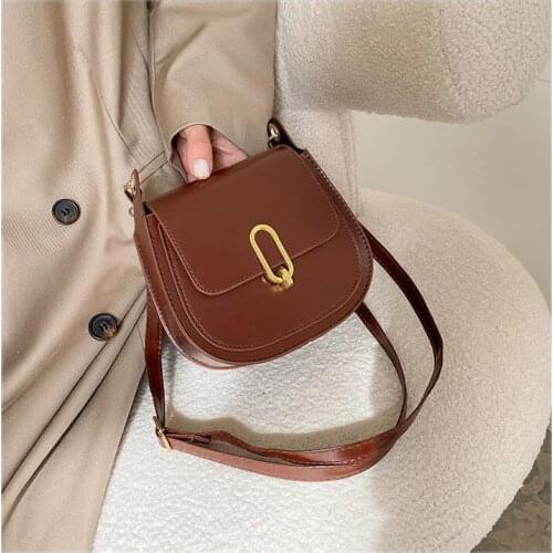 2021 Simple Small Flap Shoulder Pouch Solid Color Women PU Leather Retro Crossbody Bags Popular Simple Female Daily Bag