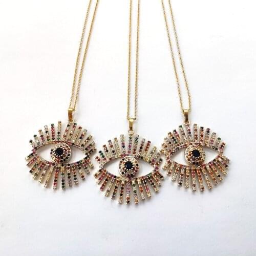 5 Pcs Top Quality Micro Pave CZ Crystal Charms Pendants rainbow cubic zirconia Magic Eyelash Necklaces For Women Jewelry NK443