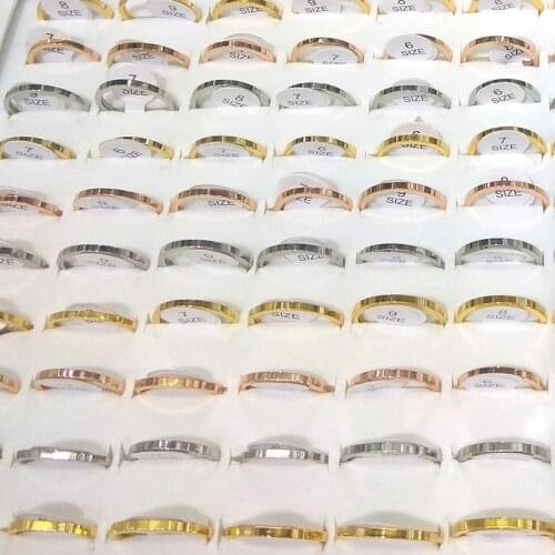 50pcs/Pack 2mm Width Plain Stainless Steel Rings For Women 3 Colors Choose (Silver Color, Gold Color, Rose Gold Color)