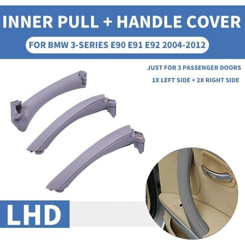 6PCS/set LHD Gray Car Inner Inside Outside Handle Interior Door Panel Pull Trim Cover For BMW 3 series E90 E91 E92 316 318 320