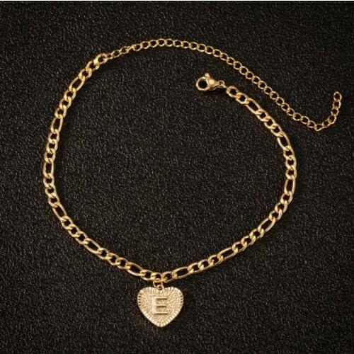 A-Z Letter Initial Anklets Bracelet for Women Gold Color Alphabet Heart Anklet Boho Stainless Steel Foot Jewelry Accesorios Muje
