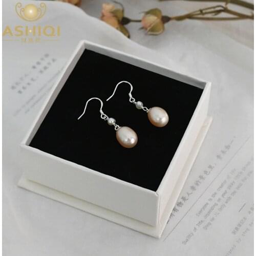 ASHIQI Natural Freshwater Pearl 925 Sterling Silver Drop Earrings Jewelry Earrings Gifts for Senior Women