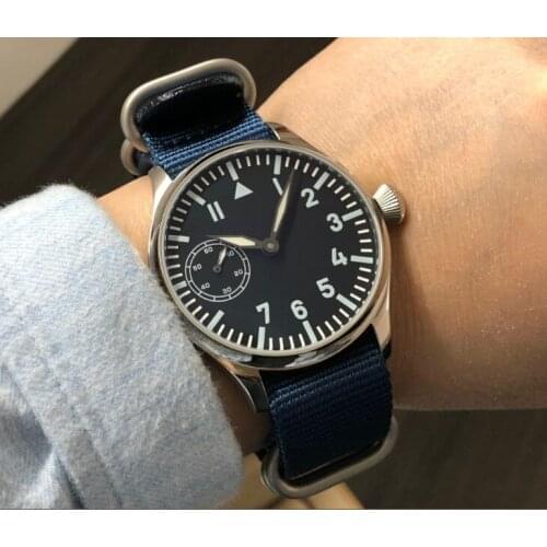 44mm no logo Asian 6497 gooseneck tube 17 jewels Mechanical Hand Wind movement mens watch luminous Mechanical watches gr66-20
