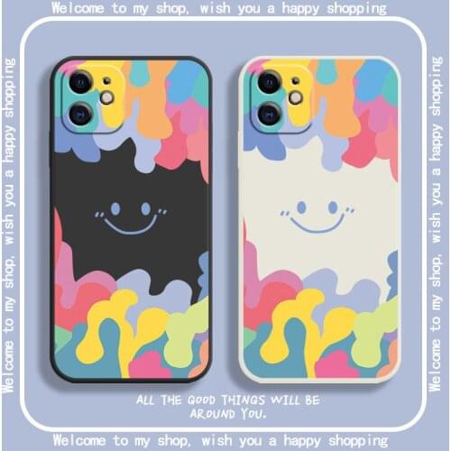 Summer Ice Cream Smile Face Phone Case iPhone 12 mini 11 Pro Max XR X XS 6 7 8 Plus SE 2020 Luxury Cartoon Square Silicone Cover