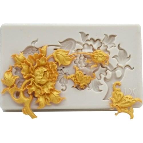 Peony Flowers Butterfly Silicone Mold Fondant Cake Decorating Mould Sugarcrafts Chocolate Baking Tool For Cake Gumpaste Form