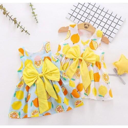 Baby Girl Dress Summer Soft Cotton Print Lemon Newborn Clothes Set Princess Party Birthday Dress