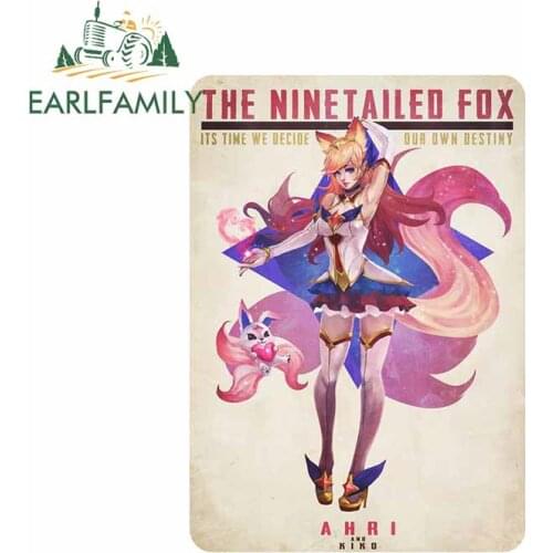 EARLFAMILY 13cm x 9.2cm Cartoon Car Stickers and Decals for LOL Ahri Ninetailed Fox DIY Motorcycle Laptop Vinyl Decoration