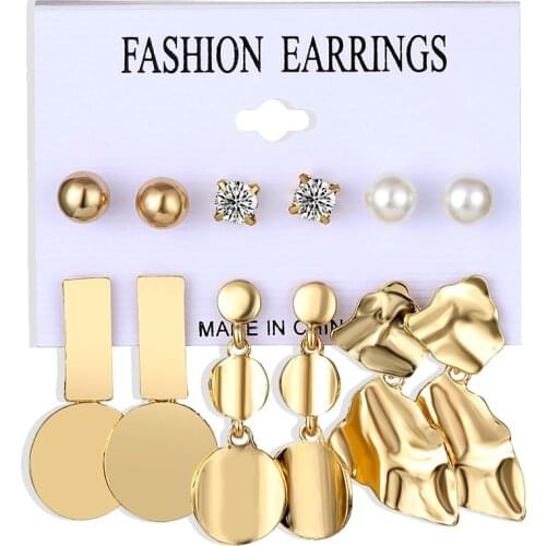 EN Fashion Statement Earrings Set Metal Round Geometric Earrings For Women Hanging Dangle irregular Drop Earing Modern Jewelry