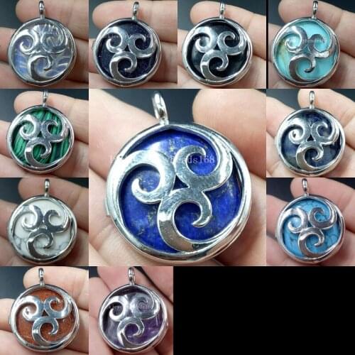 26mm Lapis Lazuli Purple Crystal Goldstone Malachite Crystal Unikate Howlite Aventurine Carnelian Opal Art Pendant Bead WFH328