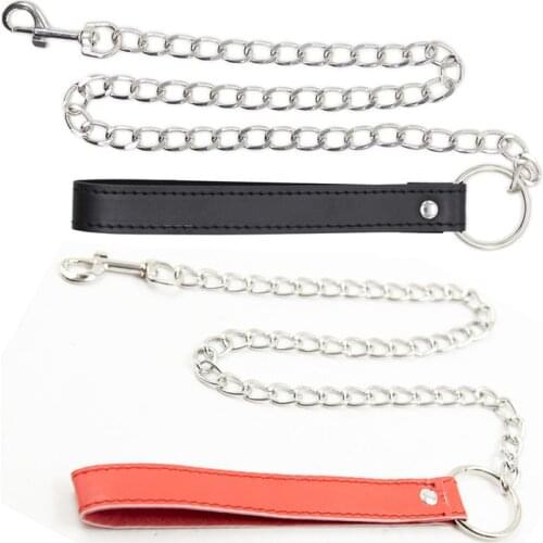 PU Leather Ring Steel Chain Sex Collar Leash Neck Traction Chain BDSM Bondage Restraints Sex Toys Adult Games Cosplay Erotic