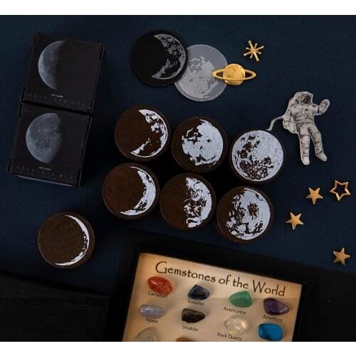 Journamm Vintage Moon Series Wood and Rubber Seal Stamps for Aesthetics Journaling DIY Deco Stationery Scrapbooking Craft Stamps