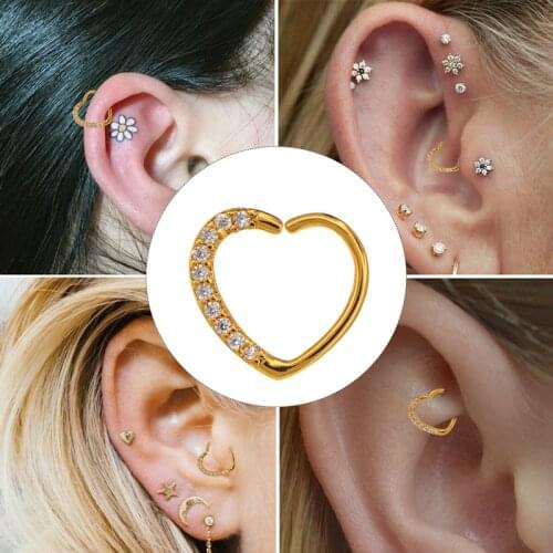 BODY PUNK Piercing Ear Cartilage Heart Right Closure Daith Cartil Tragus Hinged Segment Ring Body Jewelry Earrings 16 Gauge Ring