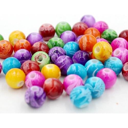 Wholesale 6/8/10/12mm Multi Pattern Design DIY Round Acrylic Beads For Necklace Bracelet Charms Jewelry Making