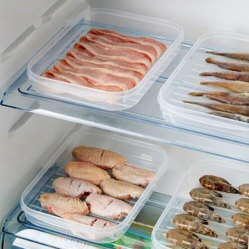 Kitchen Transparent Refrigerator Organizer Box For Seafood Fish And Meat Frozen Preservation Storage Boxes With PE Soft Cover