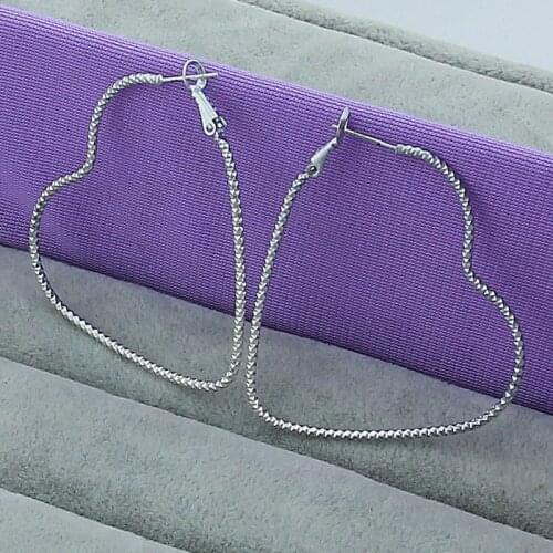 Best Selling Vintage 925 Sterling Silver Jewelry Fashion Heart-Shape Big Hoop Earring Female Women Gift