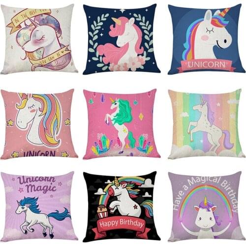 Linen Pillow Cover Cute Unicorn Linen Pillow Case Car Cushion Cover Halloween Pillow Case Decor Home Decorative Pillowcase