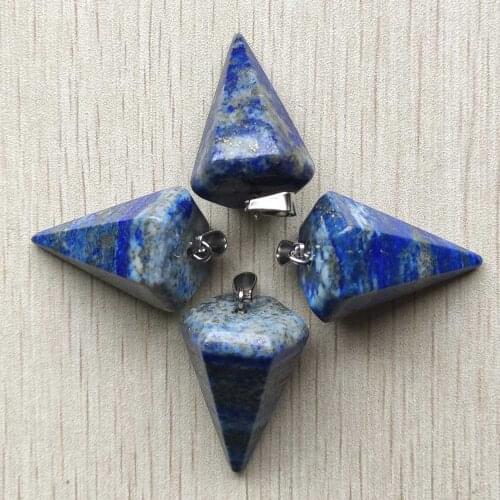 Fashion good quality natural Lapis Lazuli stone cone pendulum pendants for jewelry making Wholesale 4pcs/lot free shipping