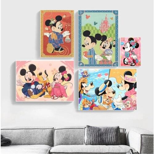 Cartoon Mickey Minnie In A Kimono Canvas Paintings Disney Anime Posters and Prints Wall Art Pictures for Living Room Home Decor