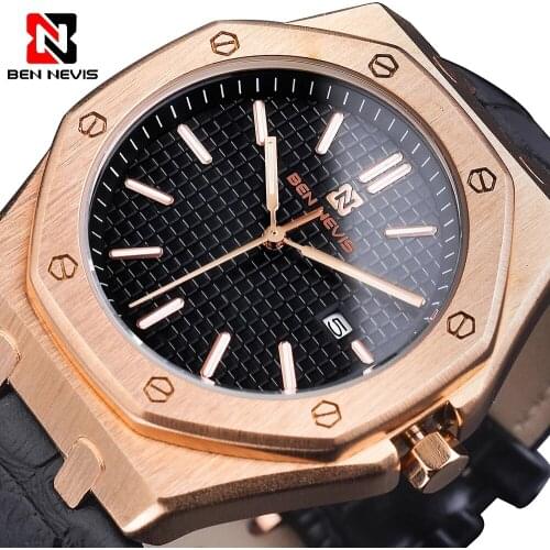 Mens Watches Black Leather Business Watch Unique Meshes Dial Waterproof BEN NEVIS 2021 Top Brand Luxury Quartz Wristwatches Men