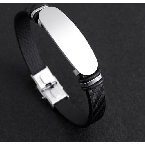 Mens Leather Bracelet Blank For Engrave Metal Leather Bracelet Bangles with Stainless Steel Plate Wholesale 10pcs