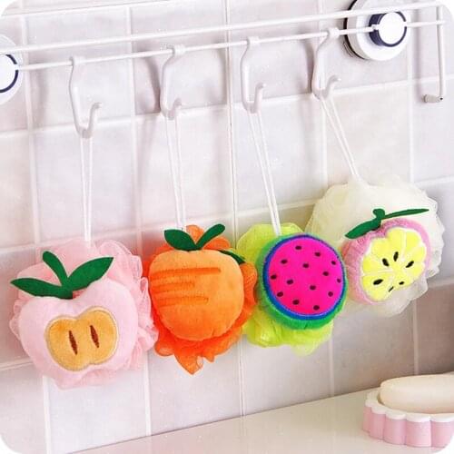Soft Cartoon Fruit Shape Bath Flower Puff Lovely Cleaning Shower Sponge Body Foam Bubble Net Ball Body Scrub Body Wash