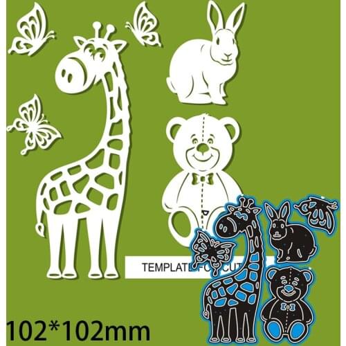 102*102mm Giraffe Rabbit and Bear Butterfly New Metal Cutting Dies Scrapbook Decoration Template Embossing DIY Paper Card Craft