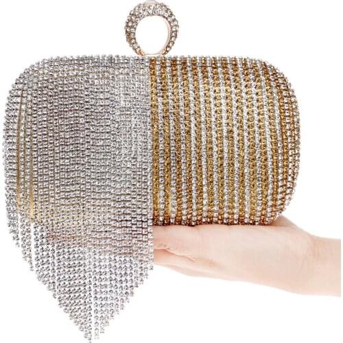 2018 New Women Evening Bags Finger Ring Diamonds Evening Bag Day Clutches Chain Shoulder Purse Handbags Tassel Lady Messenger