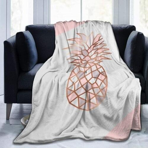 Blankets Queen Size Rose Gold Pineapple On Pink Marble Micro Fleece Blanket Warm Throw Ultra-Soft Lightweight Plush Bed Couch