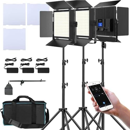 P60 3 Pack LED Video Lighting Kits with APP Control, Bi-Color Variable 3200K~7500K with Digital Display, Brightness of 1~100% fo