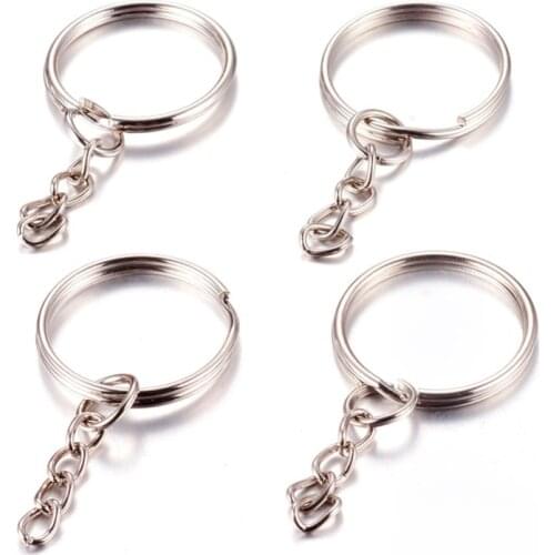 Pandahall 100pcs Polished Blank Keyrings Keychains Split Ring with Short Chain Pendant Holder DIY Jewelry Accessories