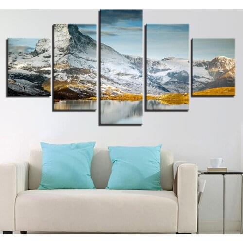 Hd Printing Canvas Painting Wall Art Poster Home Decor Living Room Templated Five-Piece Mountain Scenery Art Mural Without Frame